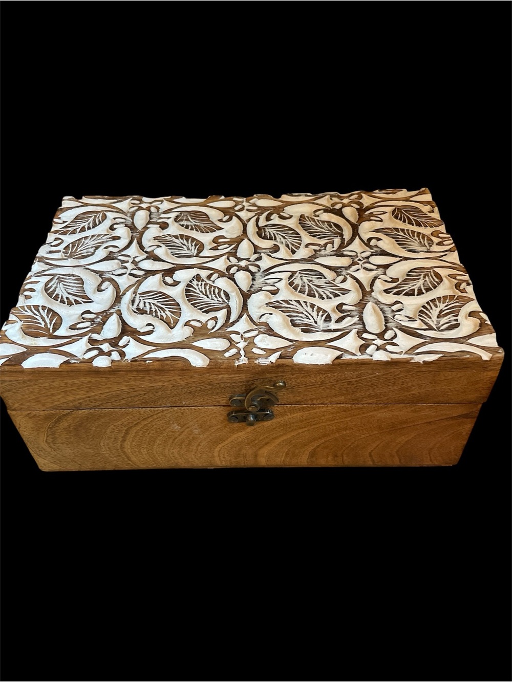 White and Brown Carved Leaf Accent box-versatile for many uses